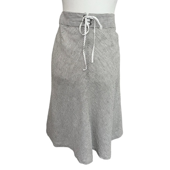 J. Crew Linen Size 4 Midi Sailor Button A-Line Skirt Striped Lace Up Back - Picture 3 of 10